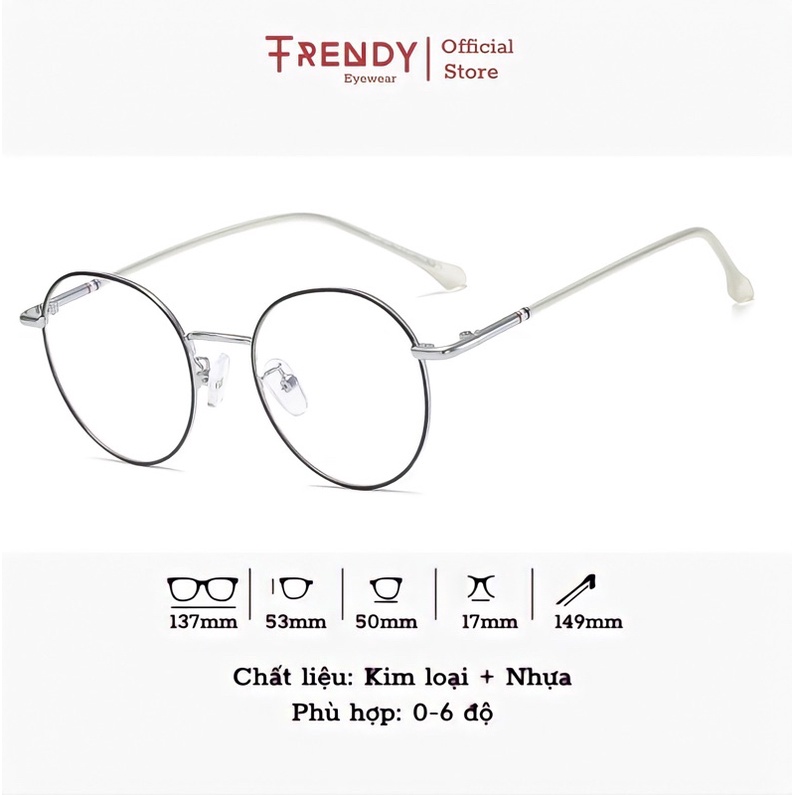 Gọng kính cận nam nữ mắt tròn kim loại TrendyEyewear 1312 thanh mảnh trẻ trung phù hợp với nhiều khuôn mặt