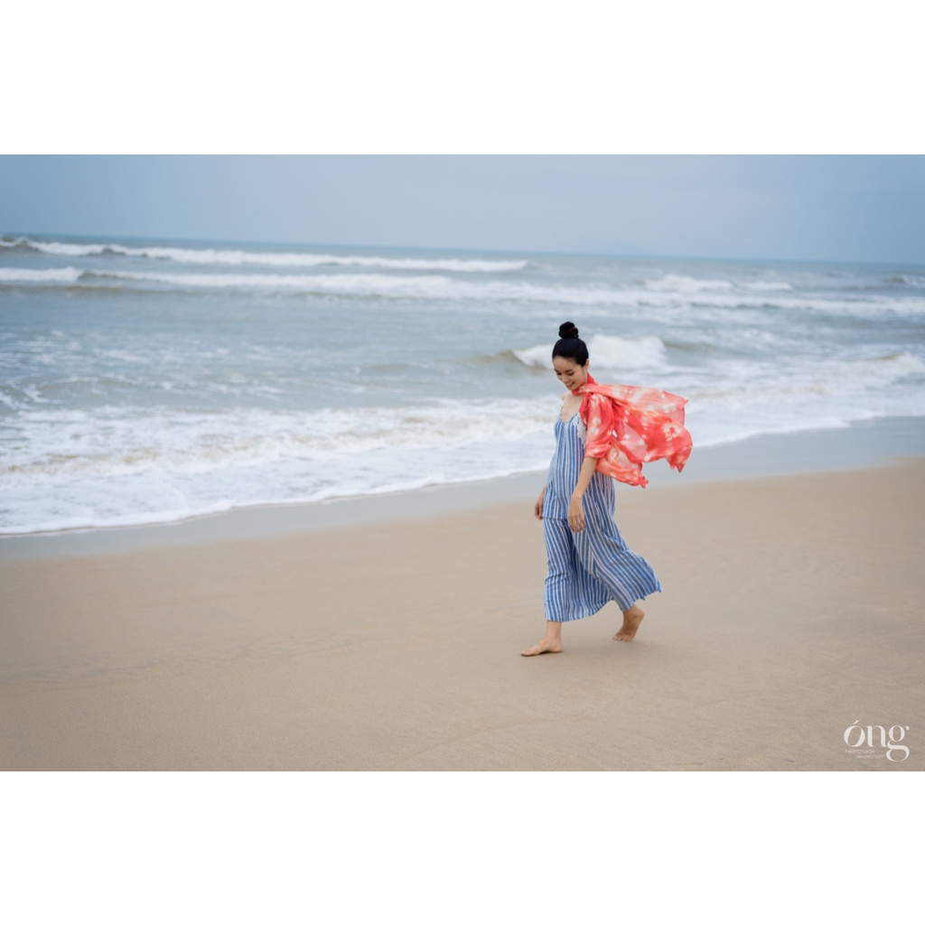 Khăn choàng cổ đi biển- Lụa tơ tằm Việt Nam tạo hoạ tiết bằng kỹ thuật Shibori - Óng silk- 80* 180cm - Azo free