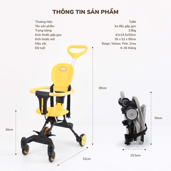 Xe Đẩy Gấp Gọn Cho Bé OLWEN TOBÉ Thiết Kế Nhỏ Gọn Và Thông Minh, Tháo Lắp Đơn Giản, Khả Năng Quay 360 độ MS 8104