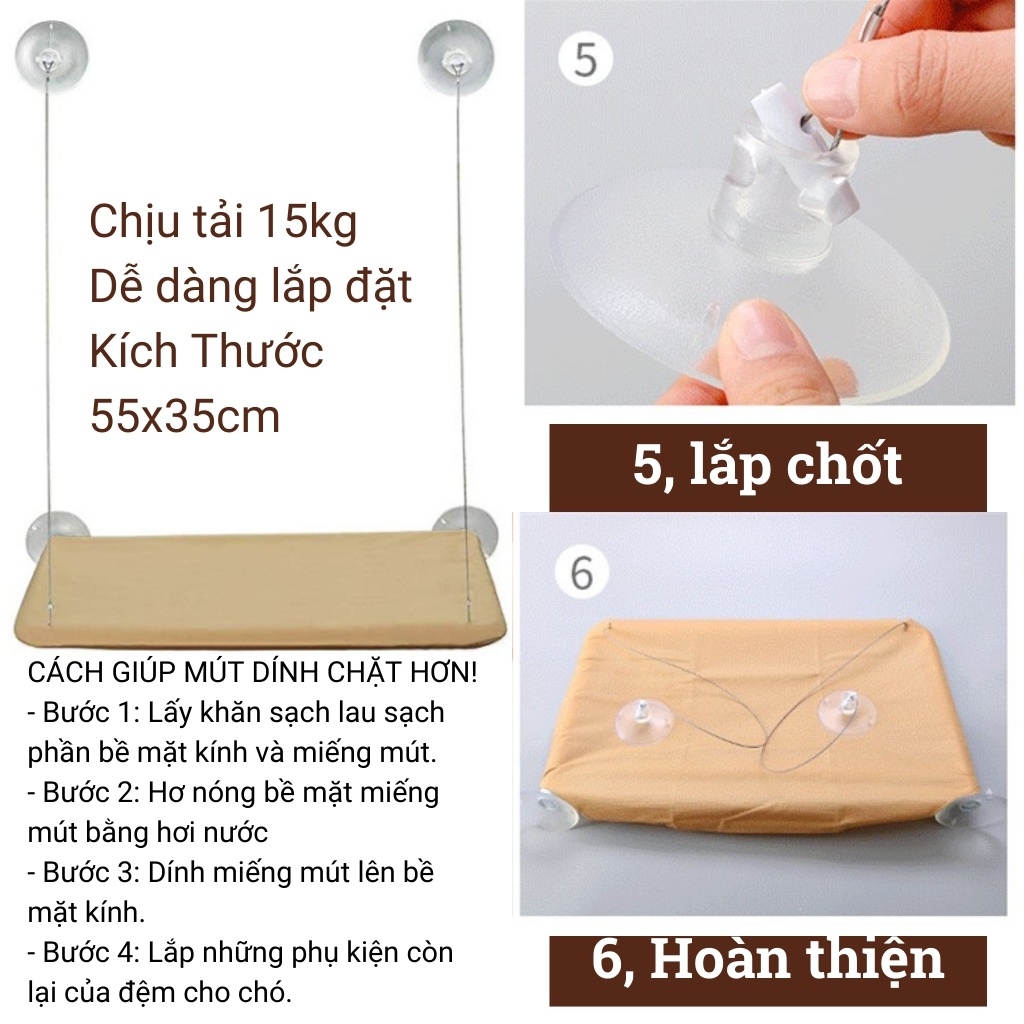 Giường cho mèo, đệm cho mèo, nệm cho mèo mút dính trên bề mặt kính cực kì chắc chắn