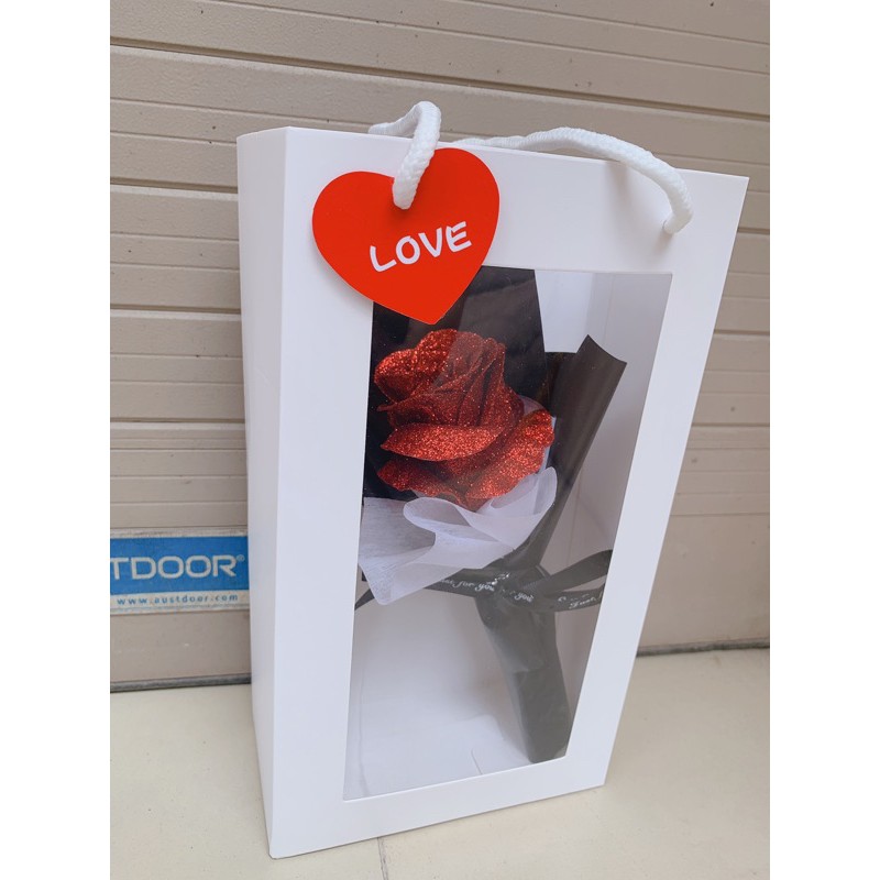 Hoa hồng nhũ đỏ 6 lớp quà tặng kèm túi xách