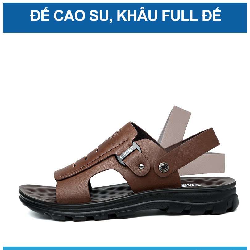 Dép da nam cao cấp, dép da nam trung niên quai hậu, đi êm chân, chống trượt size 39 - 41