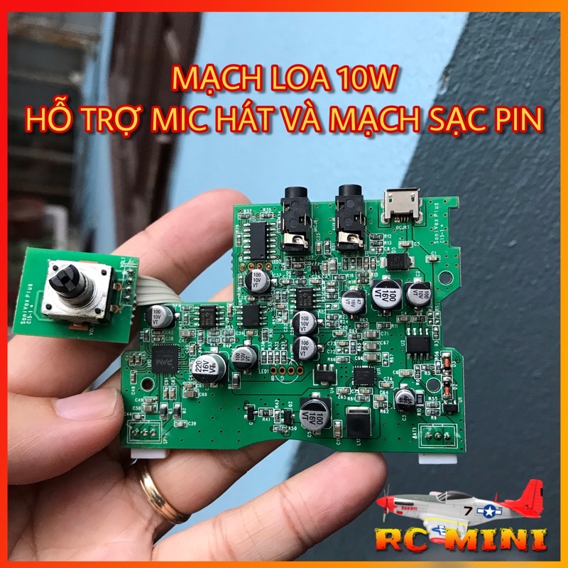 Mạch chế loa mini 10W 2 kênh có cổng micro hát karaoke, tích hợp mạch sạc pin