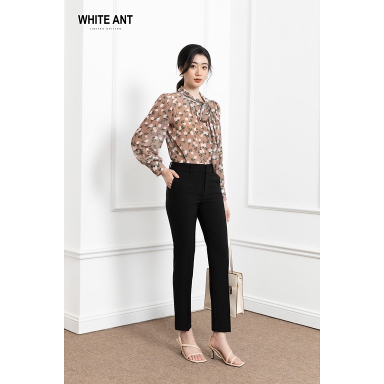 Áo Sơ Mi Nữ Công Sở Dài Tay WHITE ANT Dây Nơ Đính Kèm, Chất Liệu Voan Chiffon Mềm Thoáng 170300108.231