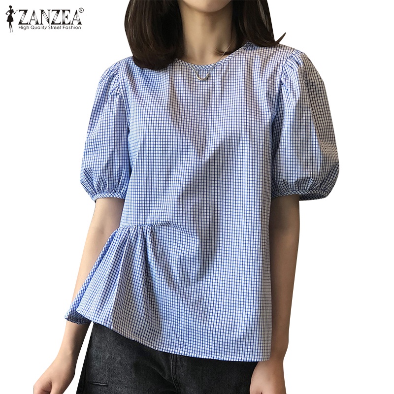 Áo tay lửng Zanzea họa tiết caro thời trang dành cho nữ