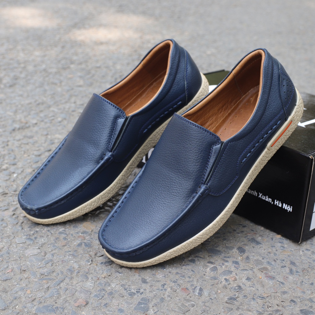 Giày lười nam đế bằng da bò vân hạt, giày lười đế trắng - HT.NeO4474