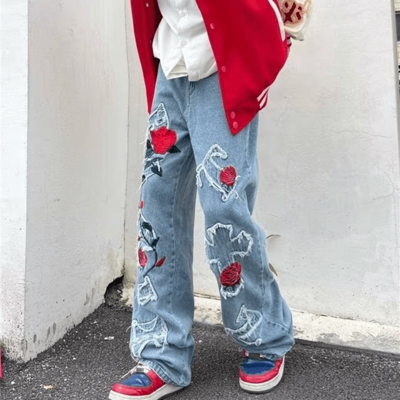 Quần jeans Thêu Hoa Phong Cách Nhật Bản Thời Trang Dành Cho Nam S-3XL