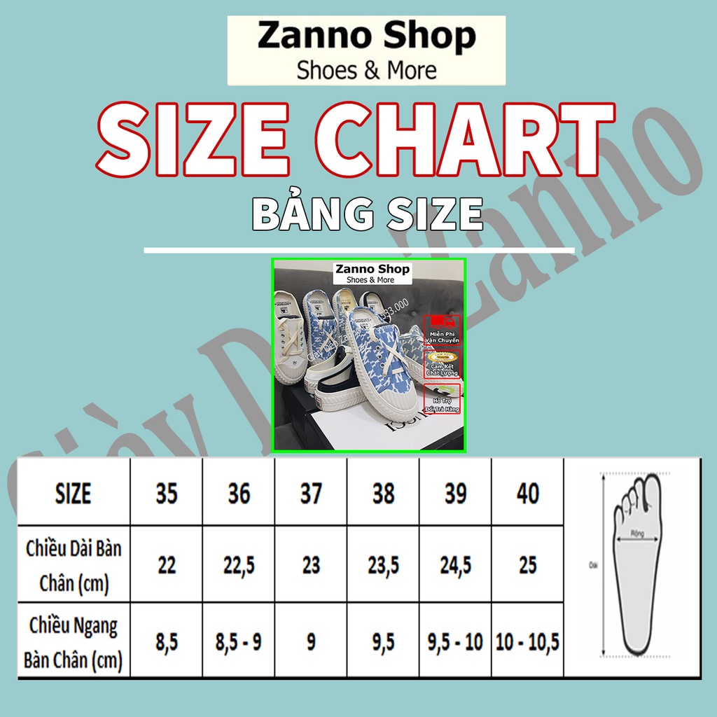 [HOT HIT] Giày Sục Đạp Gót Nữ Ny ZANNO Chữ Thêu, Màu Xanh Nhạt Xanh Xám (Ảnh, Video Thật)