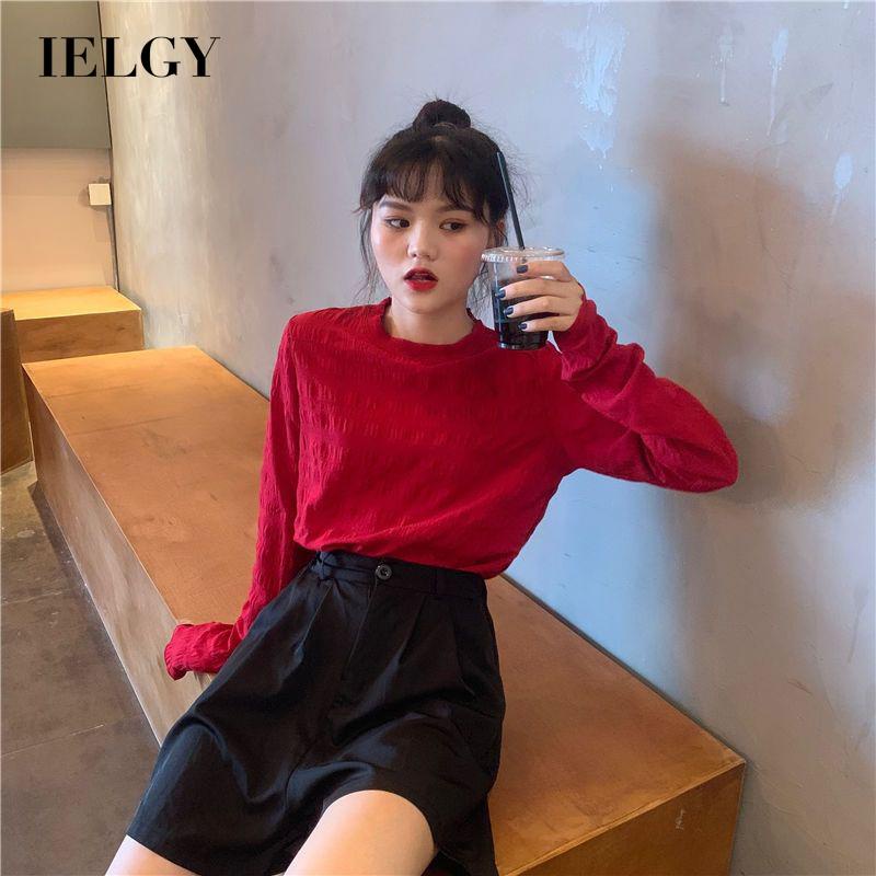 Áo thun IELGY dài tay dáng rộng phong cách Nhật Bản cho nữ