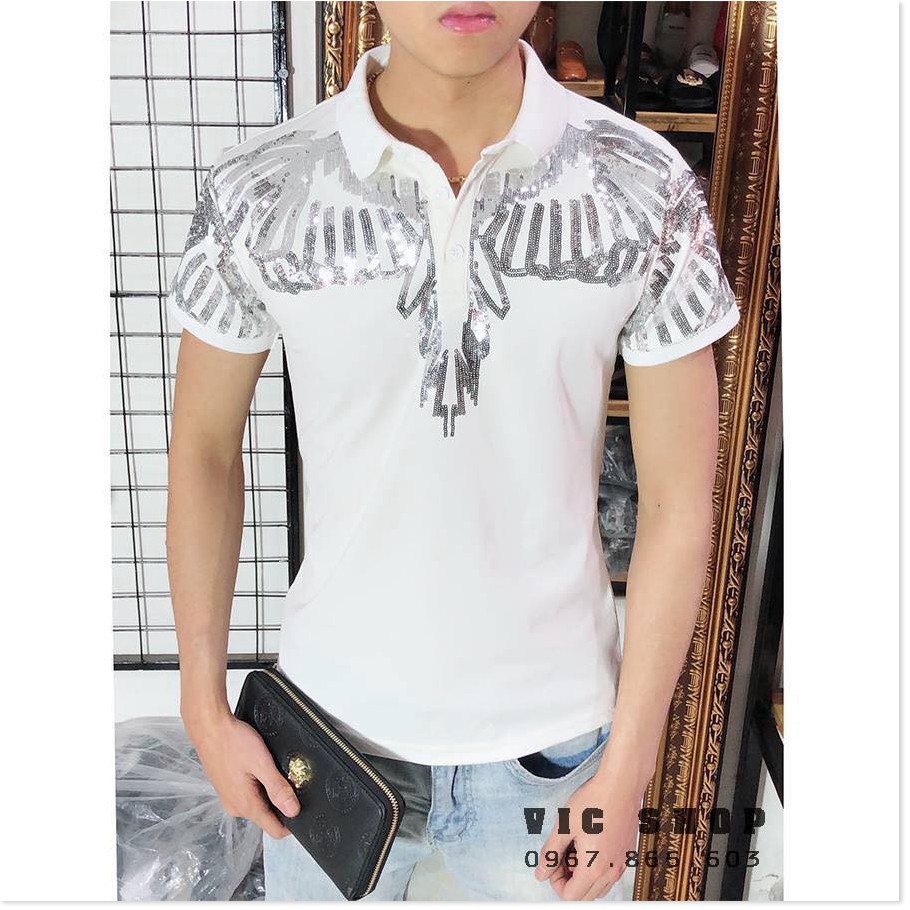 🍀 (Sỉ = Lẻ) ÁO PHÔNG, ÁO CỘC TAY NAM CÓ CỔ HÌNH CÁNH CHIM THÊU KIM SA * ↺ ¹ . '