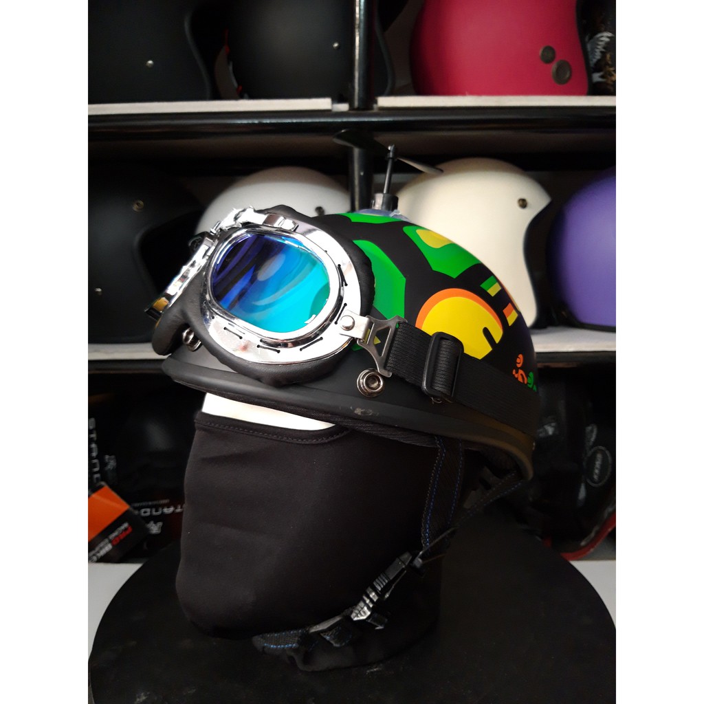  Combo 1/2 Mũ (nón) bảo hiểm rùa + kính phi công + chong chóng