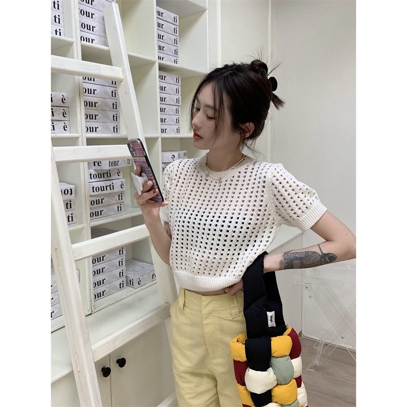 DUNEA Áo Sweater Dệt Kim Tay Ngắn Dáng Rộng Thiết Kế Quyến Rũ Cho Nữ