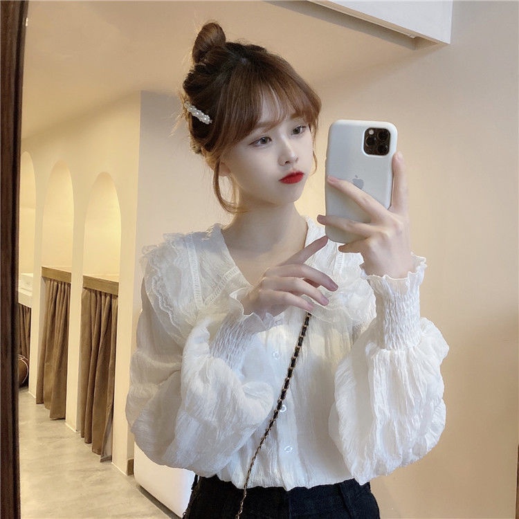 Áo sơ mi tay dài cổ búp bê thiết kế mới thời trang xuân thu dành cho nữ