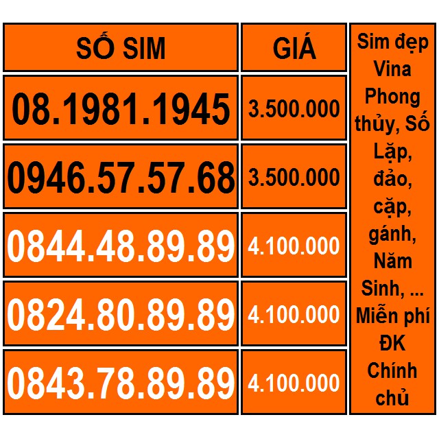 Số Đẹp Gánh Lặp Cặp Đảo Tiến Phong Thủy Năm Sinh Tam hoa Soi Gương ... 3triệu500k đến 8triệu100k Miễn phí ĐK chính chủ