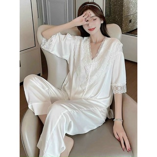 Bộ lụa mặc nhà phối ren cao cấp Quảng Châu