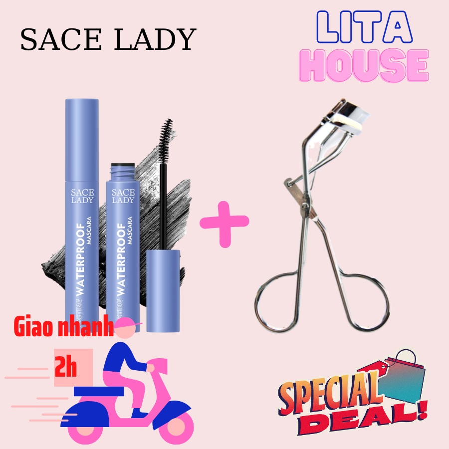 Mascara water proof + Bấm mi Sace Lady làm cong dài dày mi chống nước SL348 KM