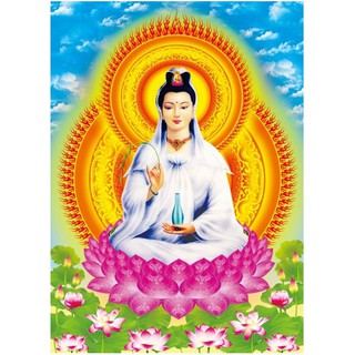 Tranh đá 5D, tranh Phật Quan Âm Bồ Tát đính đá toàn bộ (tranh đá tự đính)