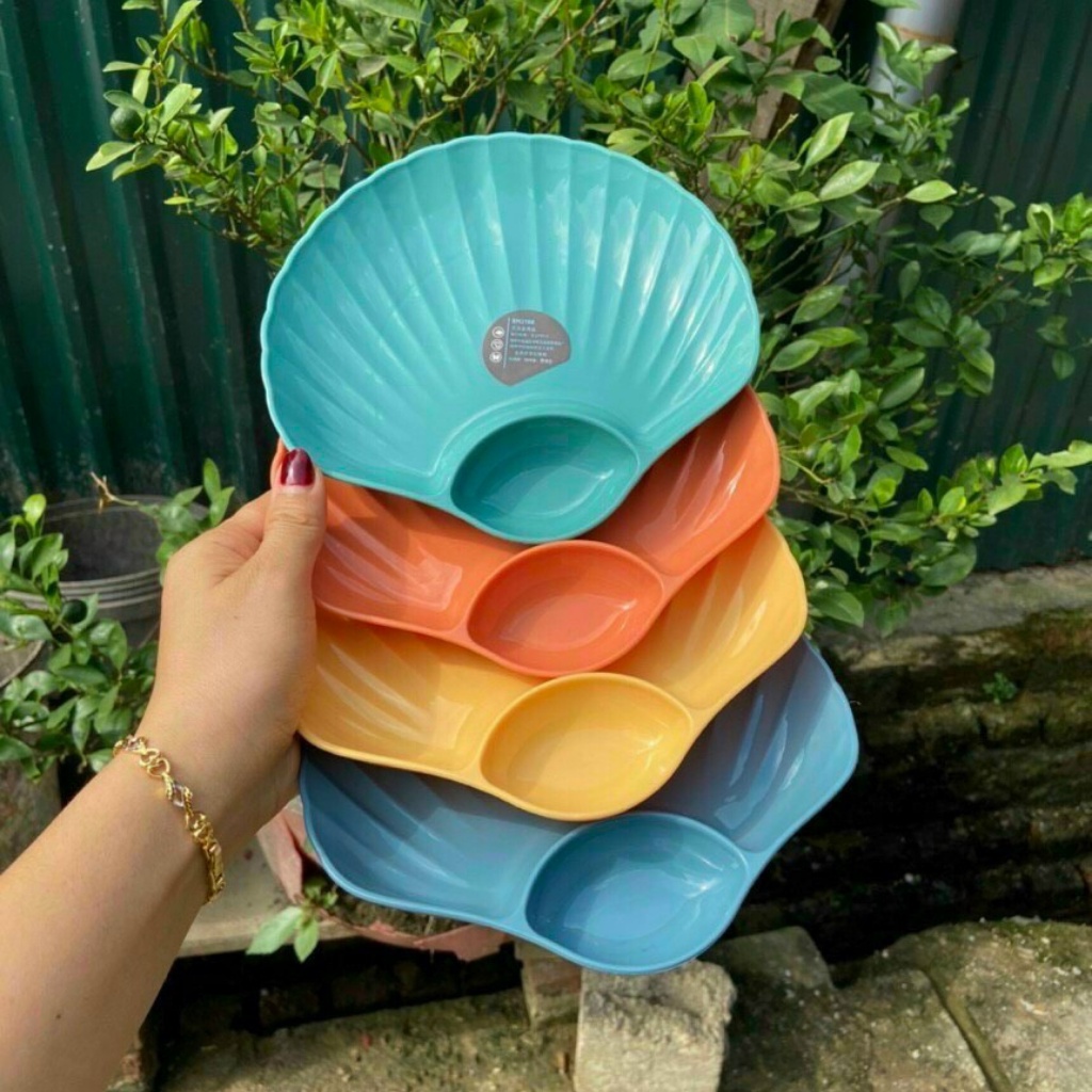 SET 4 đĩa hình vỏ sò cực đẹp, có ngăn để gia vị -❖shoptanthoi❖