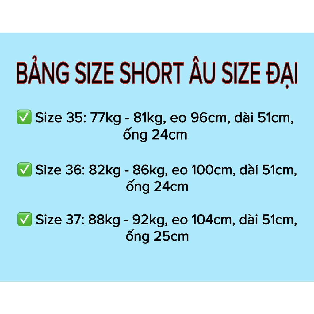 QUẦN SHORT SIZE ĐẠI- SHORT ÂU CAO CẤP