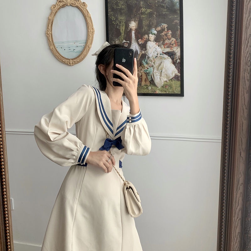 Đầm tay dài màu trắng thiết kế mới thời trang mùa thu dành cho nữ