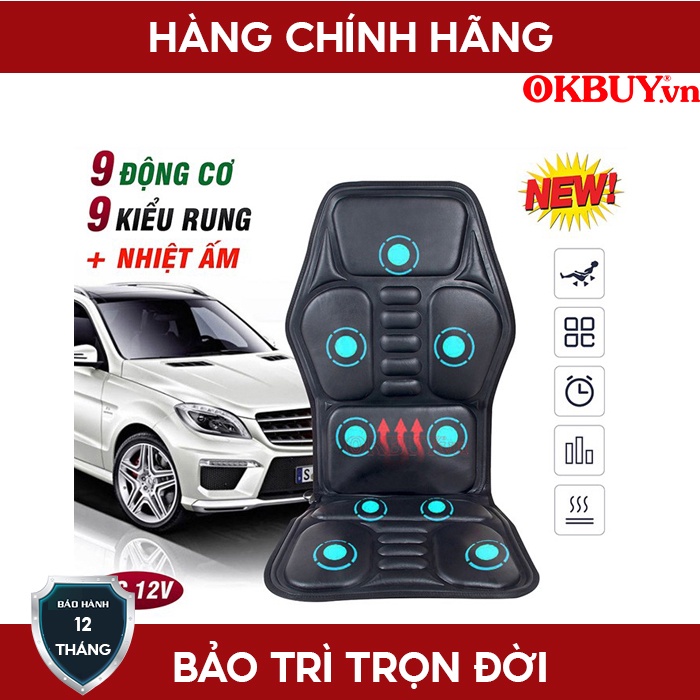 Ghế đệm massage ô tô hoặc tại nhà có nhiệt sưởi, 9 cấp độ rung Yijia YJ-308 - 12V | OKbuy