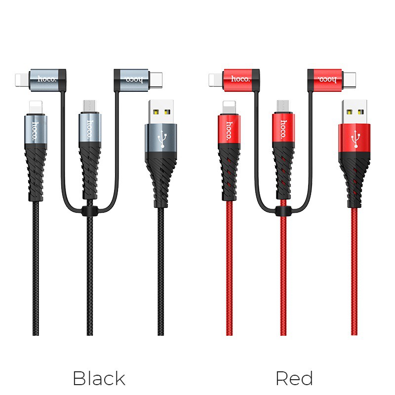 Cáp Sạc Đa Năng 4 Đầu Hoco X38 💎FREESHIP💎 (2 x Lightning, Micro-USB, Type-C) - Hàng Chính Hãng - BH 1 năm lỗi 1 đổ1