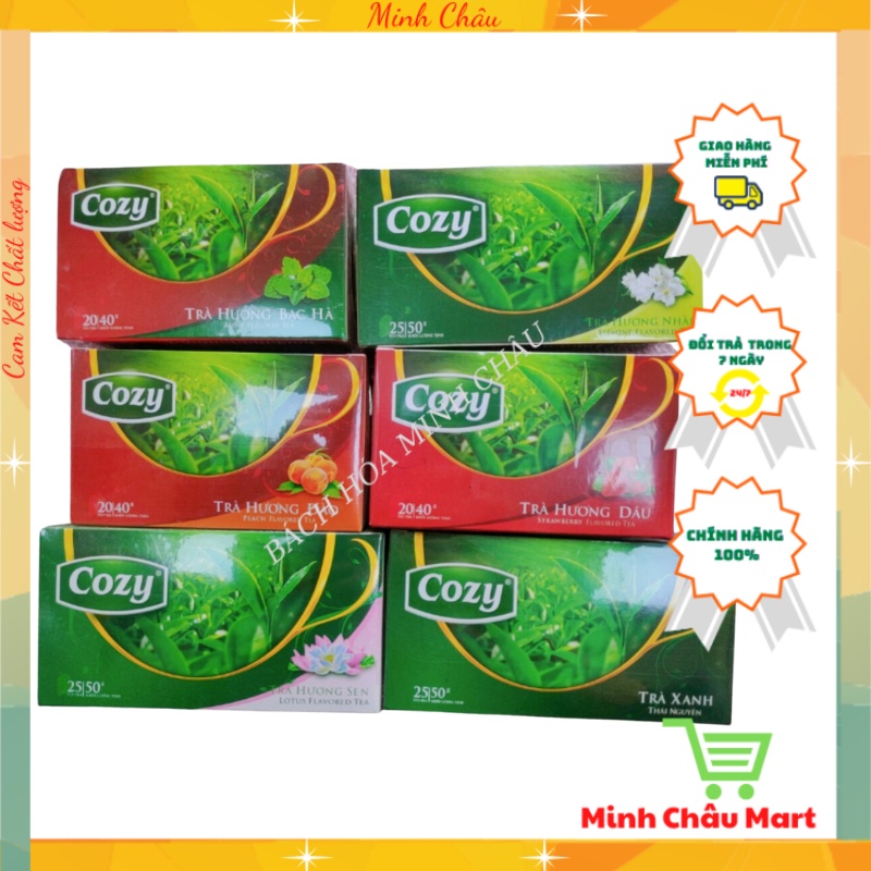 Trà Cozy Túi Lọc Hương Dâu - Đào - Bạc Hà - Hồng Trà - Nhài - Trà xanh- Sen(50g)