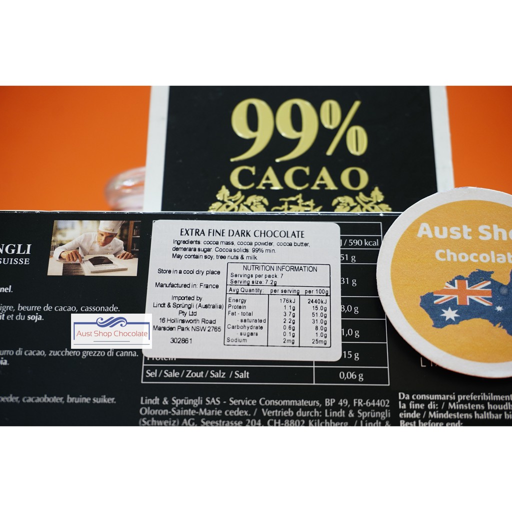 Chocolate Đen Nguyên Chất 99% Lindt HÀNG ÚC - Socola Đắng 99%. Dark Chocolate Lindt Excellence - Aust Shop Chocolate