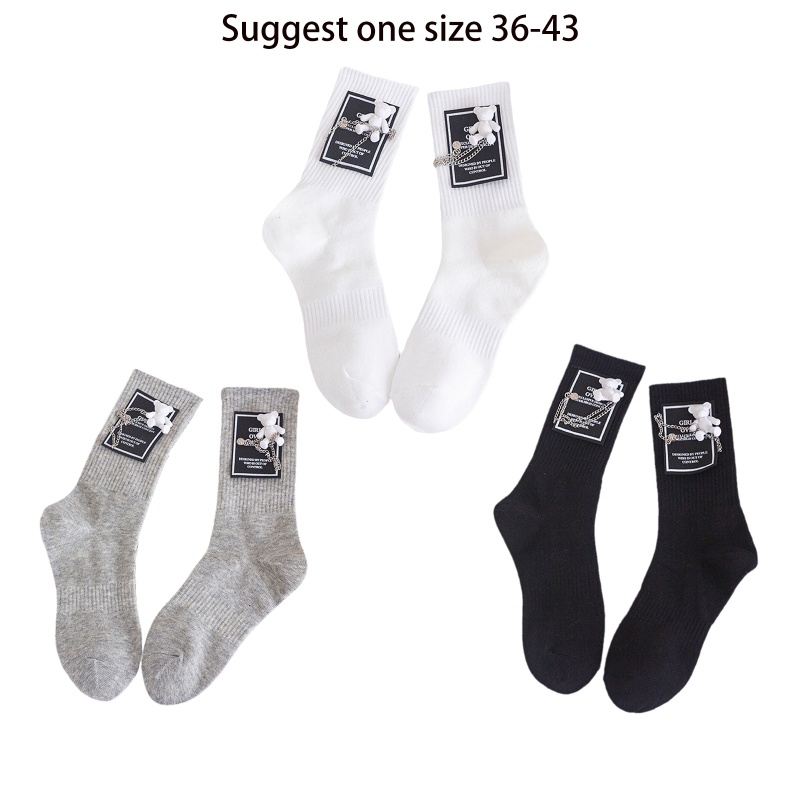 Xiangbao Vớ Cotton Có Gân Và Dây Xích Kim Loại Hình Gấu Hoạt Hình Phong Cách Hip Hop Harajuku Dễ Thương Cho Nam Và