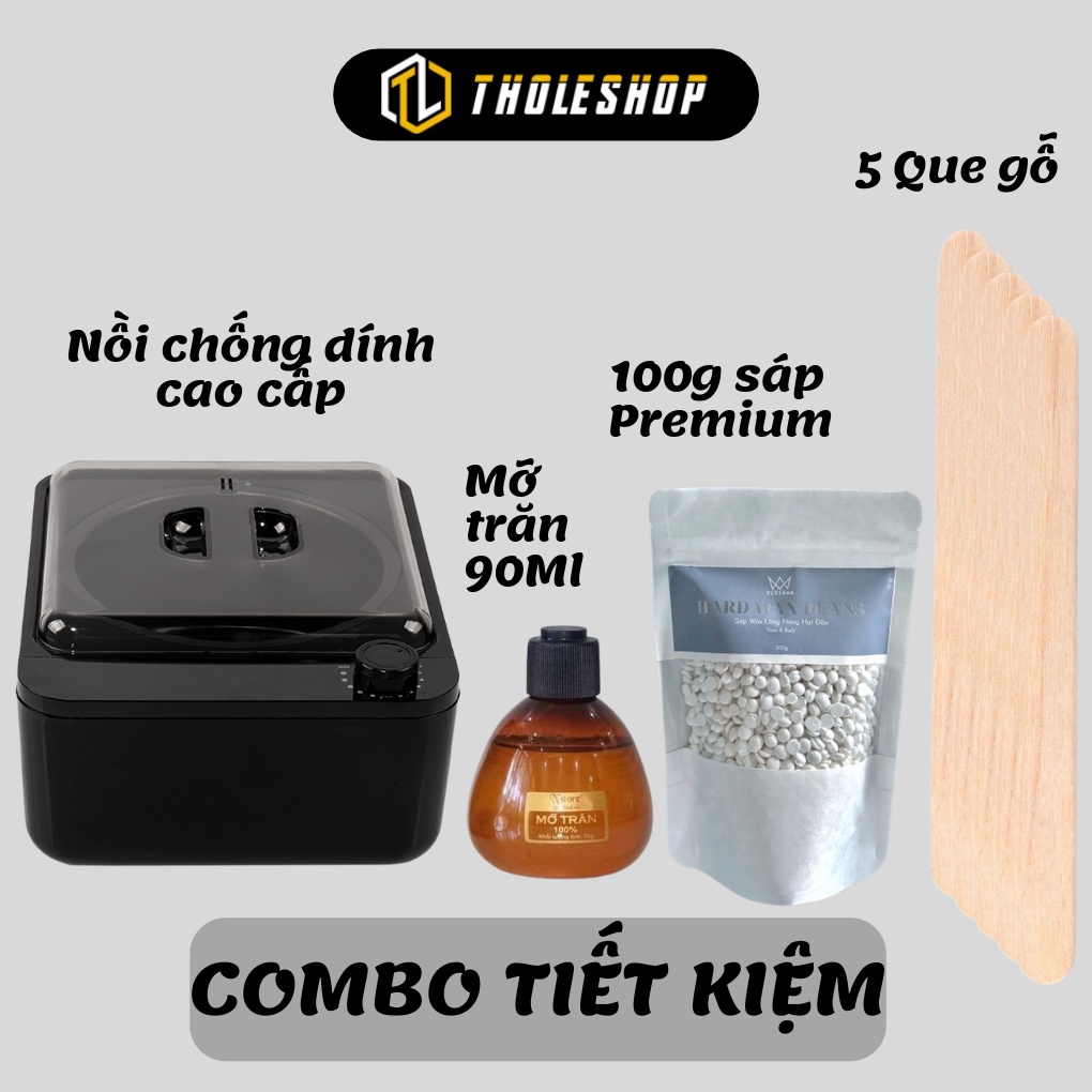 Combo Wax Lông Nồi Chống Dính Nấu Sáp - Sáp Premium Coconut - Mỡ Trăn (90ml) - 5 Que Gạt Sáp Cao Cấp