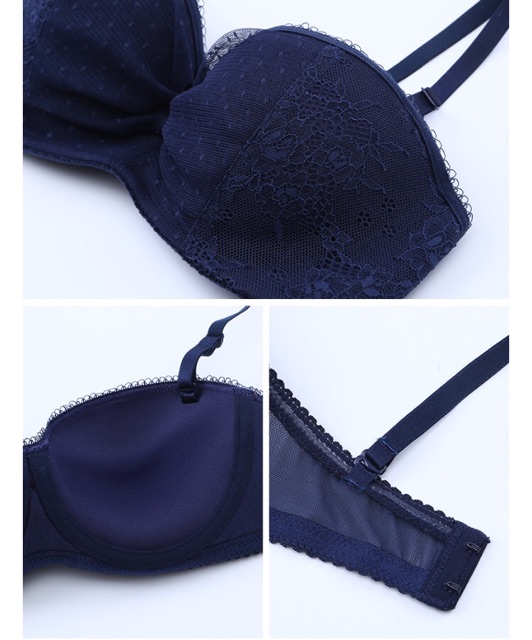 Bộ Đồ Lót Quả Ngang Ren Mềm Đệm Dày Nâng Ngực Tháo Được Dây Thành Áo Lót Quây, Set Đồ Lót- Áo Lót Quyến Rũ Sexy S056