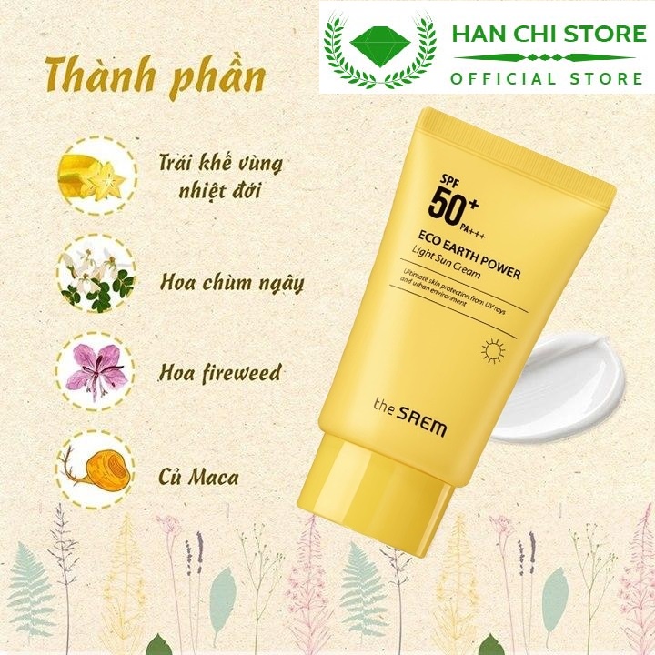Kem Chống Nắng The Saem Eco Earth Sun Cream 50g Hàn Quốc Chính Hãng Cho Da Dầu Mụn Da Khô Nhạy Cảm Dưỡng Ẩm Trắng Da | BigBuy360 - bigbuy360.vn