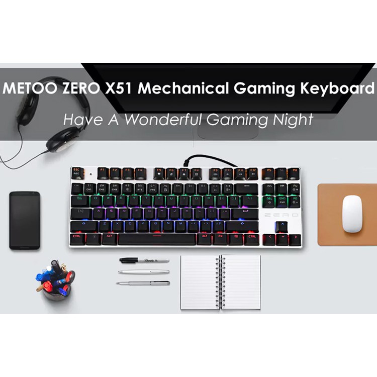 ✅Bàn Phím Cơ Zero E-Sports Gaming Gear ✅ Led Rainbow TKL 87 phím Blue SW ( ĐEN )