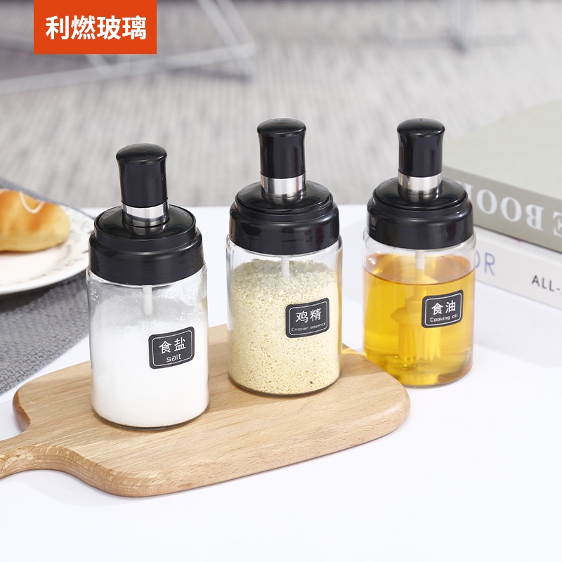 Lọ Đựng Gia Vị Bằng Thủy Tinh Trong Suốt Có Nắp Và Muỗng Chống Ẩm Cho Nhà Bếp