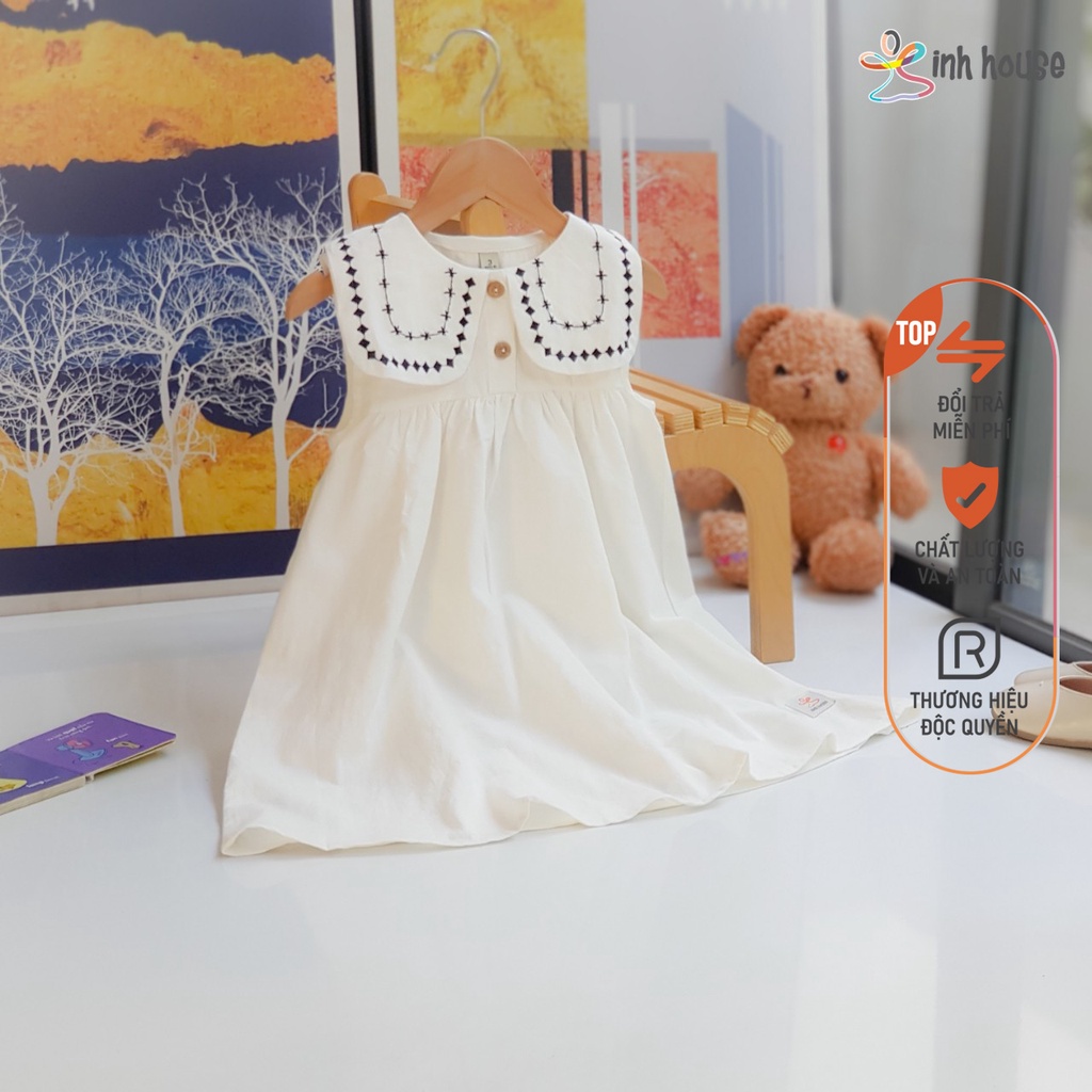 Váy Đầm Cotton Xinh House Cổ Thủy Thủ Màu Trắng Kem Cho Bé Gái (1 - 11 Tuổi) V008