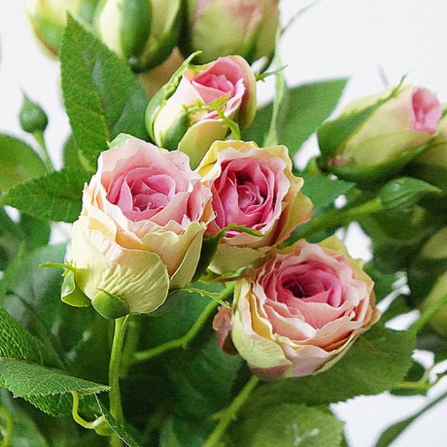 Hoa lụa: cành hoa hồng 4 bông cao cấp đẹp nhẹ nhàng quý phái
