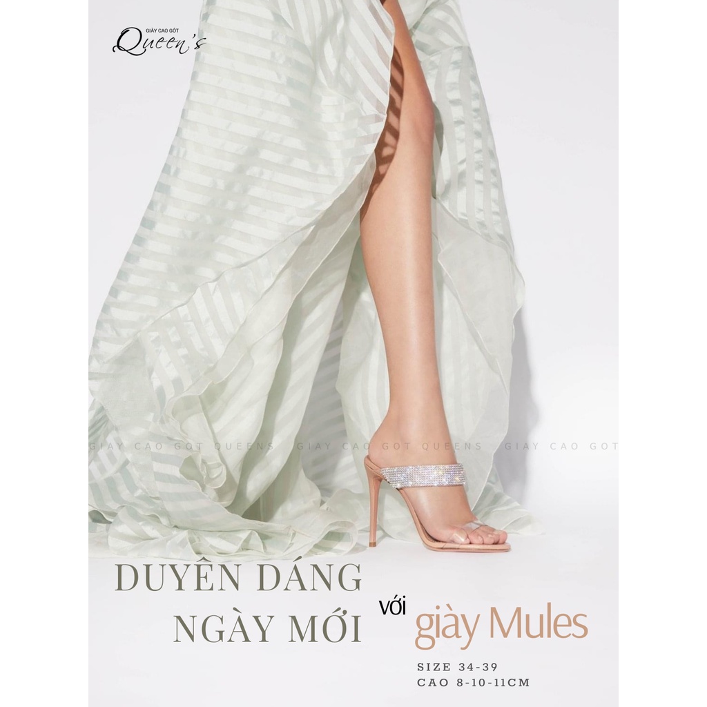 Dép Nữ Quai Ngang Đế Cao, Dép Cao Gót Mules Đính Đá 9-11cm Cao Cấp Chính Hãng , Guốc Cao Gót Mules Tôn Dáng Dễ Mang