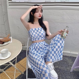 Set quần áo kẻ caro free size