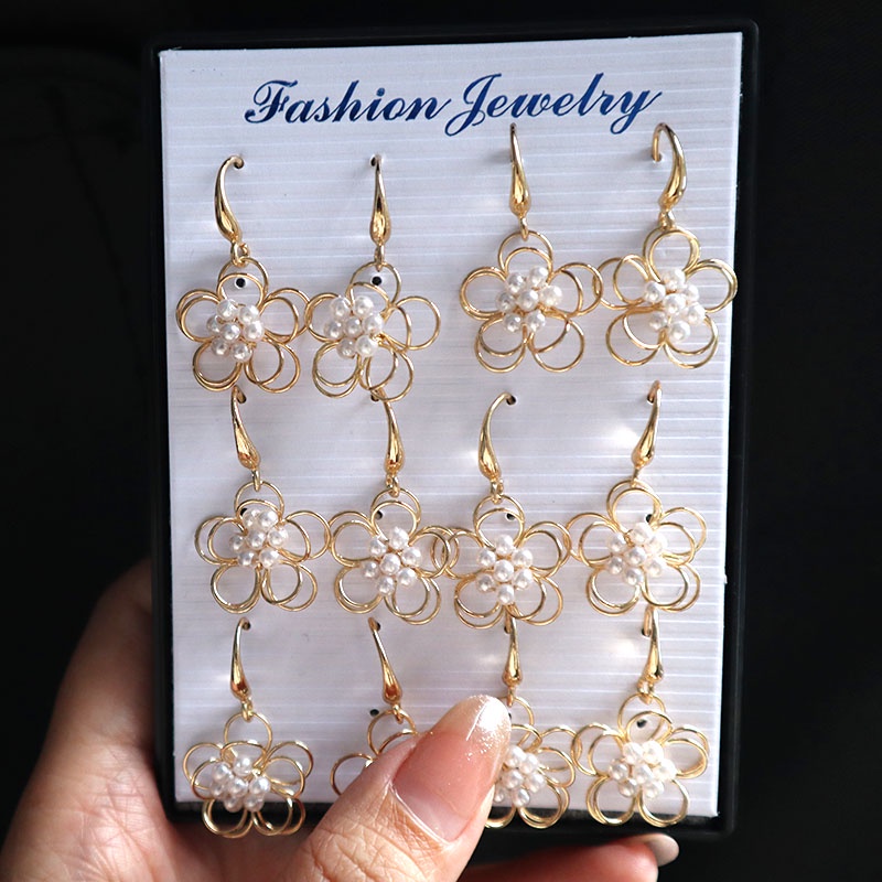 2pairs Bông tai dáng dài đính ngọc trai phong cách Nhật Hàn thời trang cho nữ