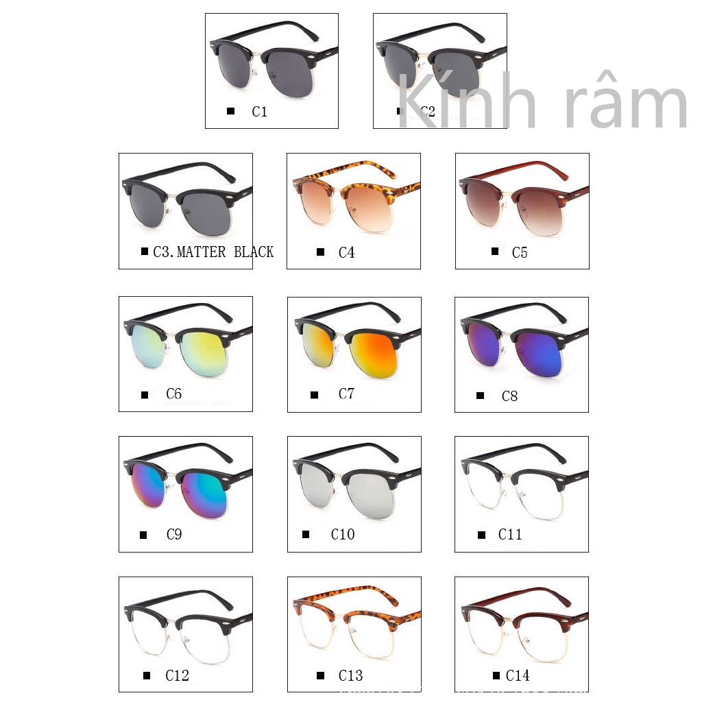 Kính mát nửa gọng phong cách thời trang cổ điển unisex