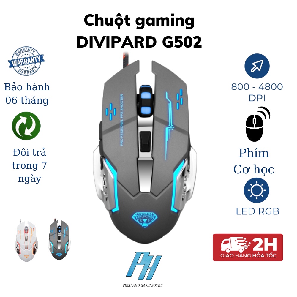 Chuột Gaming Có Dây DIVIPARD G502 Led Đa Màu DPI 3200 Thiết Kế Đẹp Phù Hợp Chơi Game Và Làm Việc