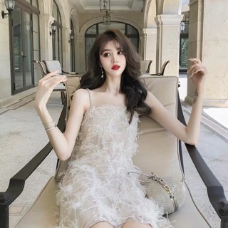 (Order) VÁY HAI DÂY ĐÍNH LÔNG SUÔNG (ảnh thật)