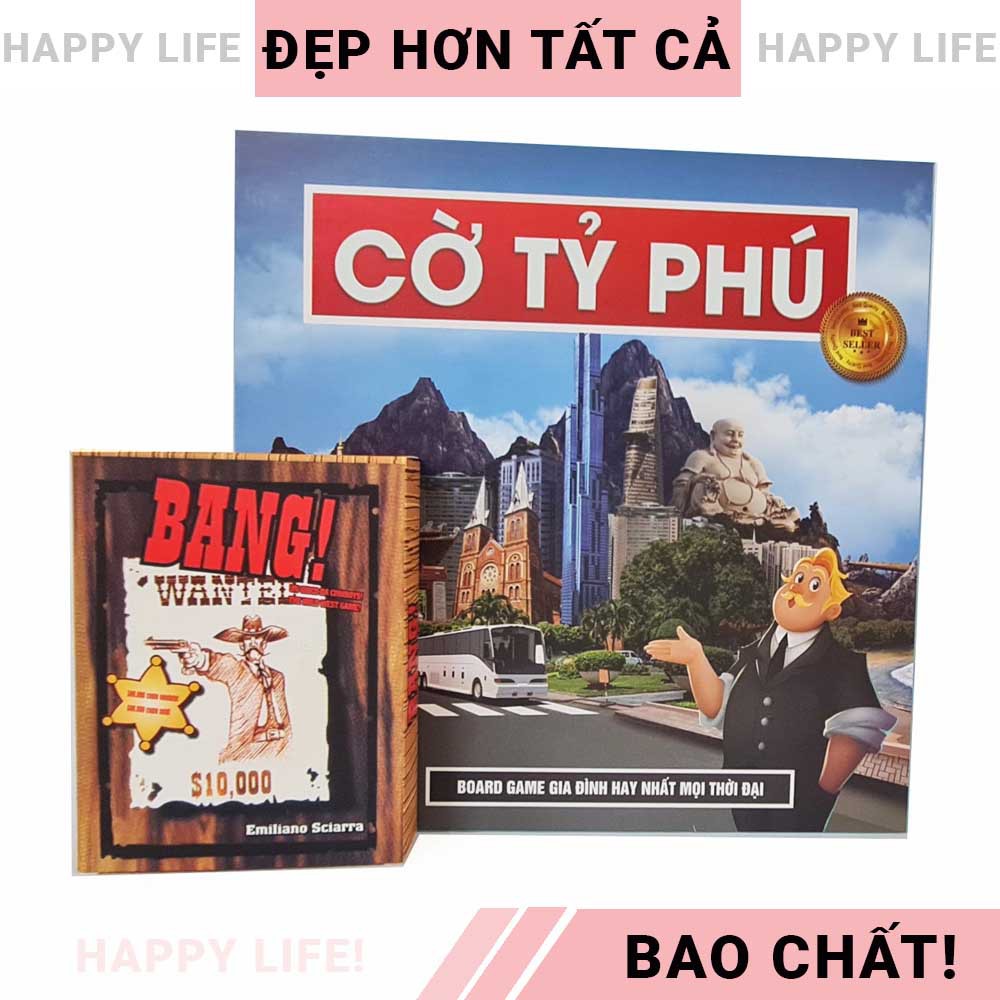 [COMBO 2 IN 1] Bộ đồ chơi giải trí dành cho nhóm Cờ tỷ phú Monopoly Việt hóa gieo xúc xắc + Game thẻ bài Bang tiếng Việt