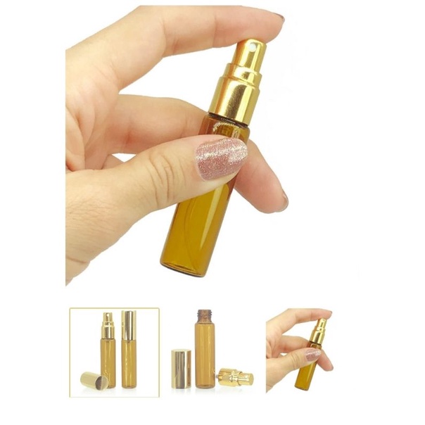 Vỏ chai thủy tinh Nâu Thể tích 3Ml 5ml 10ML Dạng xịt khoáng vòi xịt nhẹ,Nắp màu vàng ánh kim Dùng đựng nước hoa