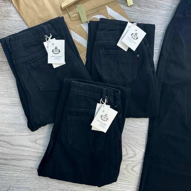Quần jeans ống suông màu Đen, quần jeans ống rộng phong cách ullzang