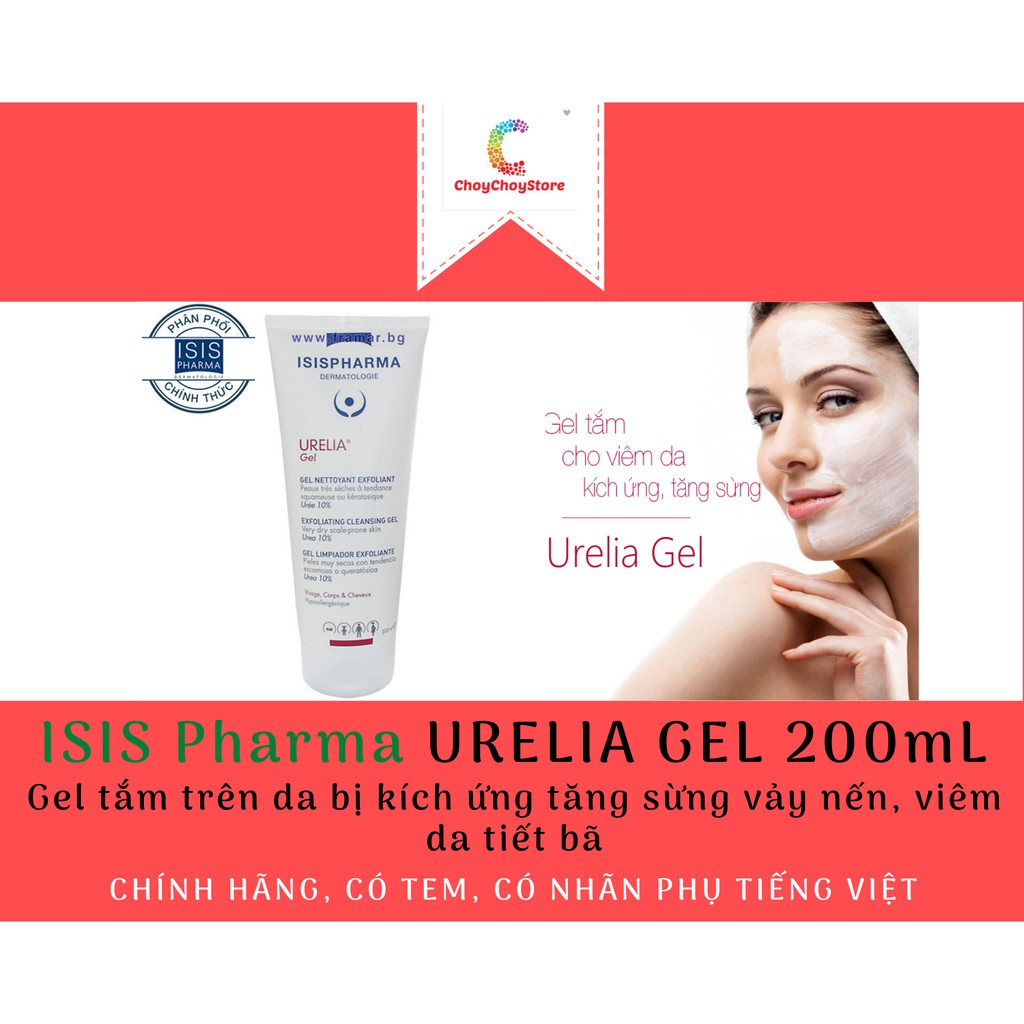 [TEM CTY] Gel tắm ISIS Pharma URELIA GEL 200mL - Gel tắm cho da kích ứng tăng sừng, viêm da tiết bã