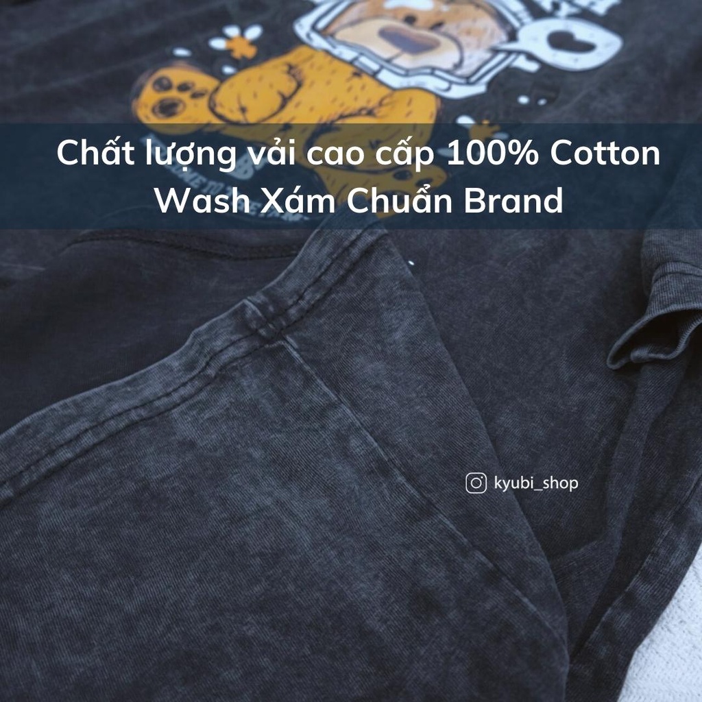 Áo thun phông wash xám Unisex form rộng chất cotton cao cấp dày dặn [nhiều mẫu] - KYUBI Oversize Tee ATW09