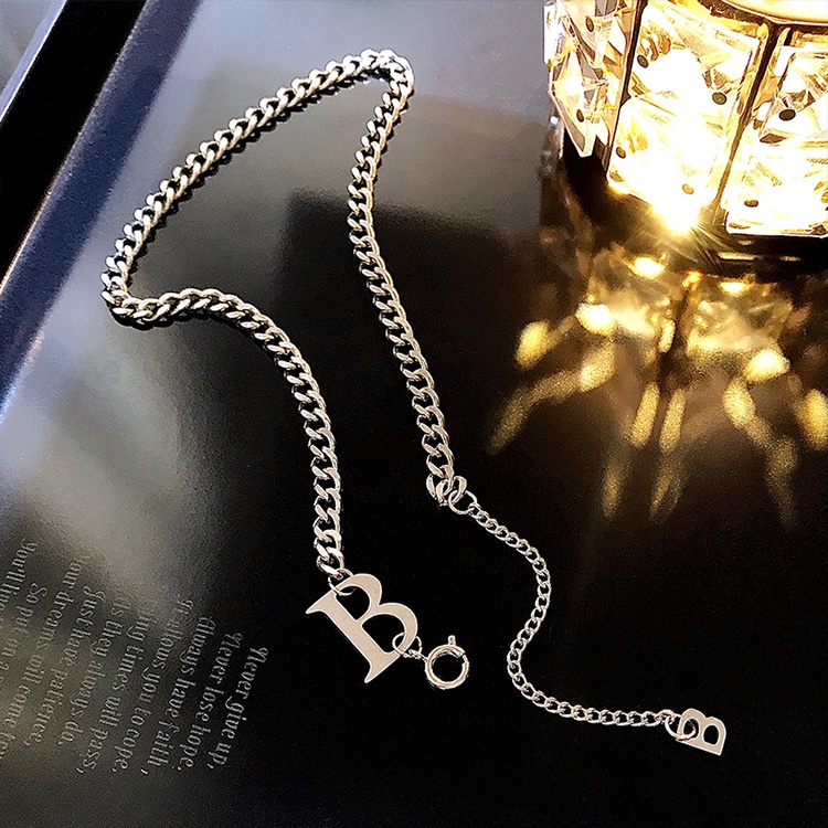 Vòng cổ thép titan mặt chữ B phong cách hip hop Âu Mỹ thời trang cá tính