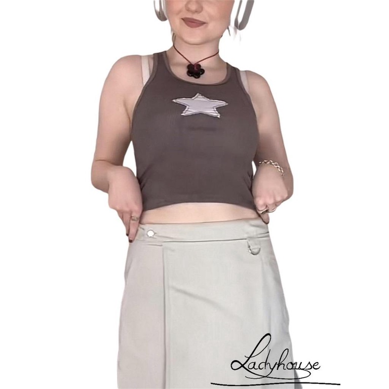 Áo Croptop Không Tay Thêu Hình Ngôi Sao Phong Cách Cổ Điển Thời Trang Mùa Hè Cho Nữ