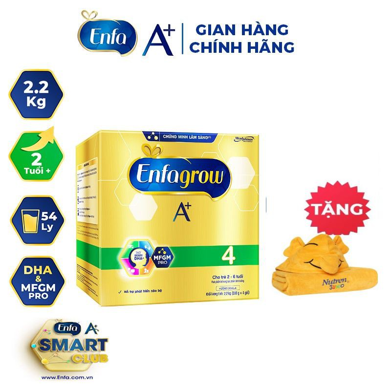 [Tặng 01 Khăn choàng tắm] Sữa bột Enfagrow 4 cho trên 2 tuổi 2.2kg (4 túi thiếc 550g)